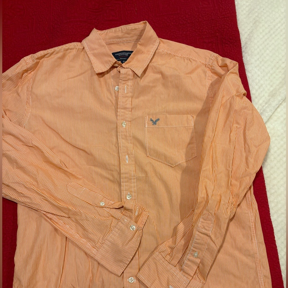 American Eagle Outfitters Men's Orange Striped Button Down Shirt